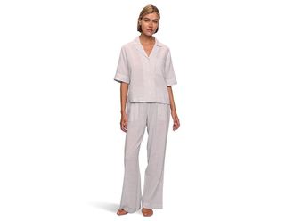 Eberjey Nautico Relaxed Short Sleeve Pant Pajama Set Womens Pajama Sets Feeder Stripes White/Peppercorn : XL, Cotton/Viscose