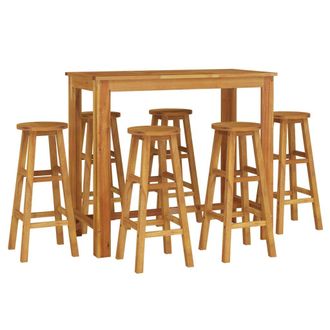 vidaXL Mesa Y Taburetes Altos De Jard&iacute;n 7 Pzas Madera Maciza Acacia Vidaxl