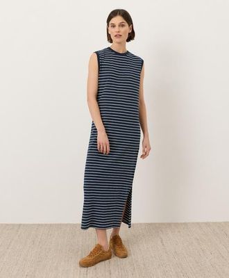 Pact Organic Cotton Soft-Slub Essential Easy Muscle Tee Maxi Dress in Saranac Stripe at Nordstrom, Size Xx-Large