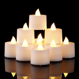 OEM 24 Velas Led Tipo T&eacute; - Velas Votivas Sin Llama - Funcionan Con Pilas - Blancas - Para Decoraci&oacute;n De Halloween, Navidad, Bodas Y Fiestas