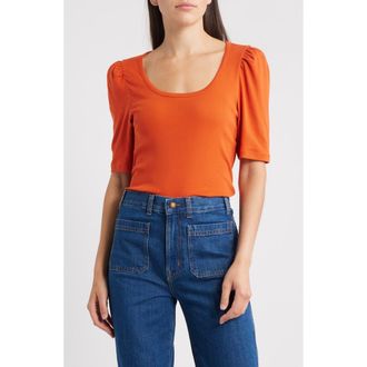 Madewell Puff-Sleeve Scoop Neck T-Shirt in Rustic Flame at Nordstrom Rack, Size Xx-Small