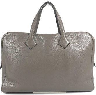 Herm&egrave;s Gray Taurillon Clemence Leather Handbag Tote Bag (Pre-Owned)