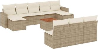 vidaXL Set De Sof&aacute;s De Jard&iacute;n 11pzas Con Cojines Rat&aacute;n Sint&eacute;tico Beige Vidaxl