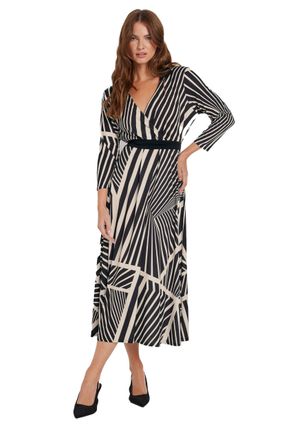 M&Co Womens White Abstract Print Midi Wrap Dress - Womens