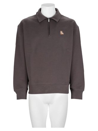 Maison Kitsun&eacute; Brown Half-Zip Fox Logo Cotton Sweatshirt