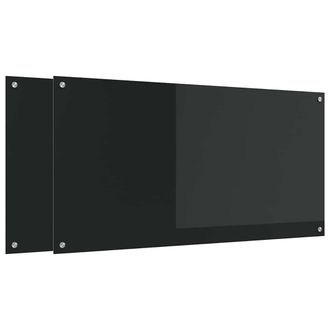 vidaXL Salpicadero De Cocina 2 Pcs Negro 120 X 60 Cm Vidrio Templado Vidaxl