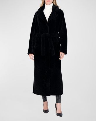 Gorski Reversible Shearling Lamb Belted Long Coat With Side Slits