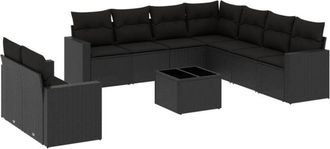 vidaXL Vidaxl - Set De Sof&aacute;s De Jard&iacute;n 10 Pzas Cojines Rat&aacute;n Sint&eacute;tico Negro