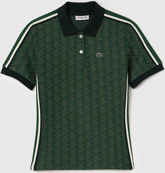 Lacoste Womens Slim-Fit Monogram Jacquard Polo Shirt - Green - Size: 12