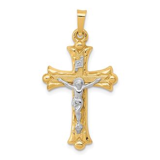 Diamond2Deal 14k Two-tone Gold Textured and Polished INRI Crucifix Cross Pendant
