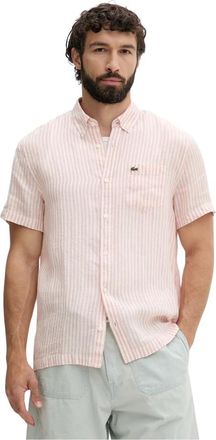 Lacoste Regular Fit Kortmouw Linnen Overhemd - Heren - Korte mouwen Overhemden - Roze - M - Linnen - Overhemden