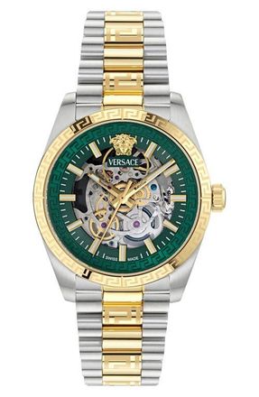 Versace Millenyium Limited Edition Skeleton Automatic Bracelet Watch, 40mm in Two Tone at Nordstrom