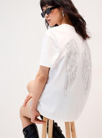 Twik Womens Rhinestone wings loose T-shirt