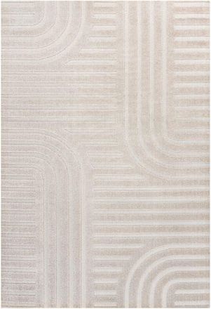 Jonathan Y Designs Anders High-Low MidCentury Modern Arch Stripe Two-Tone Indoor/Outdoor Area Rug in White/cream at Nordstrom, Size 3Ft 0In X 5Ft 0In