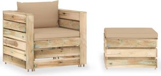 vidaXL Muebles De Jard&iacute;n 2 Pzas Con Cojines Madera Impregnada Verde Vidaxl