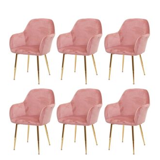Hhg Hhg - Nunca Usado] Juego De 6 Sillas De Comedor 240, Silla De Cocina, Dise&ntilde;o Retro, Terciopelo Rosa Antiguo, Patas Doradas