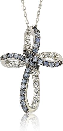 Suzy Levian Sterling Silver Pink & White Sapphire & Diamond Accent Cross Pendant