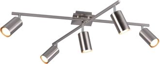 Trio Plafoniera Soffitto 2 Barre Orientabili 5 Spots Faretti Acciaio Marley Gd