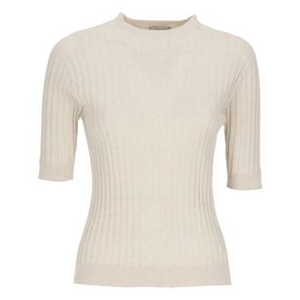 PESERICO Peserico, Round-neck Knitwear, female, Beige, Size: XS Rib Knit Sweater