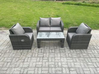 Fimous Outdoor Garden Furniture Sets Wicker Rattan Furniture Sofa Sets with Rectangular Coffee Table Love seat Sofa in Dark Grey