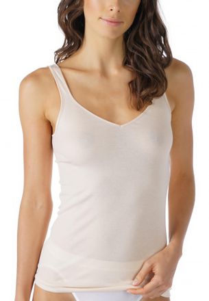 Mey Tanktop MEY Noblesse, Damen, Gr. 46, beige (puder), Feinripp, Obermaterial: 100% Baumwolle, schmal h&uuml;ftbedeckend, tiefer V-Ausschnitt, Tops Tanktop, s