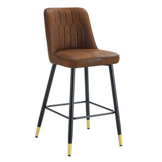 STILVORA Lote De 2 Taburetes De Bar Con Respaldo Y Reposapi&eacute;s, Para Isla De Cocina, Tela Y Metal, Marr&oacute;n Y Negro
