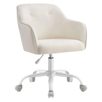 Songmics Silla de escritorio giratoria de vell&oacute;n y pu beige y blanco