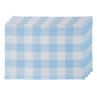 Solino Home Linen Placemats Set of 4, 14 x 19 Inch for Dining Table, Holiday and Everyday Table Decor - Buffalo Check in Blue Bell at Nordstrom, Size