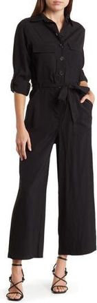 Max Studio Peach Skin Roll Sleeve Utility Jumpsuit in Black-Black at Nordstrom Rack, Size X-Small