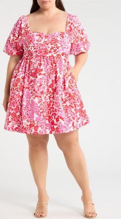 Sugarlips Reidy Floral Samia Smocked Minidress in Pink-Red at Nordstrom, Size 3X