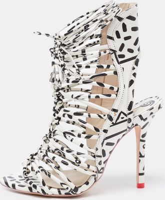 Sophia Webster Black/white Leopard Print Leather Lacey Tie Up Sandals