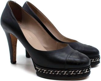 Chanel Black Chain Trimmed CC Pumps Size 38.5