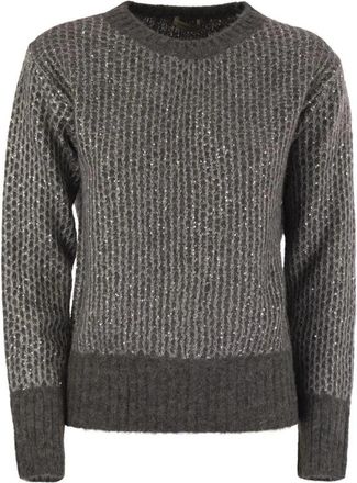 Herno Sequin Knit Crew Neck Sweater - Dames - Ronde hals truien - Grijs - XL - Pailletten - Truien & Vesten