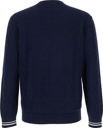 Valentino Mens Blue Jacquard Crewneck Sweater Cotton Tops Top