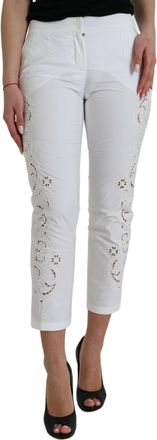 Dolce & Gabbana White Cut Out Cotton Mid Waist Cropped Womens Pants