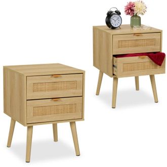 Relaxdays Relaxdays Set 2 Comodini con Cassetti, Cassettiera Bassa per Camera da Letto, HLP: 55x40x41,5 cm, Design Legno, Naturale
