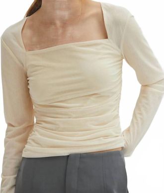 Skies Are Blue Clothing Rushed Waist Long Sleeve Top In Cream