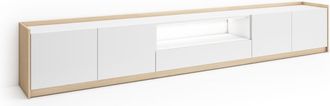 Skraut Home Skraut Home - Mueble Tv, Televisi&oacute;n, Muebles De Sal&oacute;n, Almacenaje, 310x37x50cm, Para Tv Hasta 80, Led, Estilo Moderno, Blanco Y Roble Soft