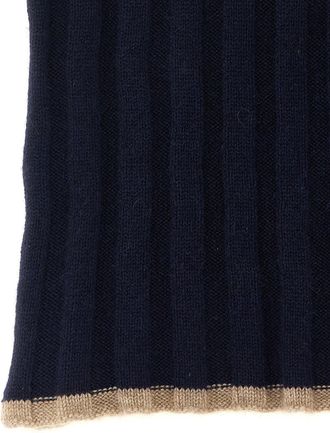 Brunello Cucinelli Ribbed Cashmere Scarf - Navy