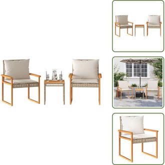 vidaXL The Living Store Set da Bistr&ograve; 3 pz con Cuscini Beige Misto Polyrattan e Acacia - Tavolo da giardino