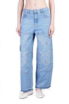Ganni Broderie Anglaise Carpenter Jeans In Light Blue Stone