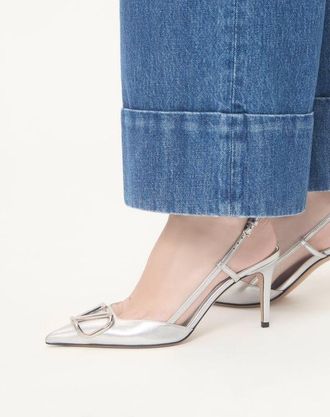 Valentino Garavani D&eacute;collet&eacute; Slingback Vlogo Signature In Nappa Laminata 80Mm Donna SILVER 34.5