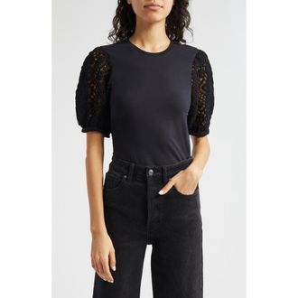 Cinq &agrave; Sept Corianna Lace Sleeve Top in Black at Nordstrom Rack, Size X-Small