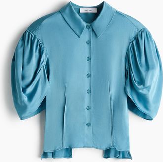 H&M Satinbluse mit Puff&auml;rmeln - T&uuml;rkis