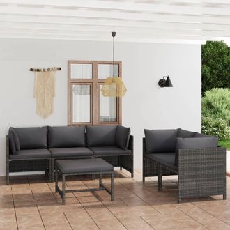 vidaXL Set De Muebles De Jard&iacute;n 6 Pzas Y Cojines Rat&aacute;n Sint&eacute;tico Gris Vidaxl
