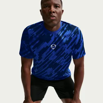 Nike Mens Academy+ Dri-FIT Soccer Short-Sleeve Top in Blue | IM3991-405