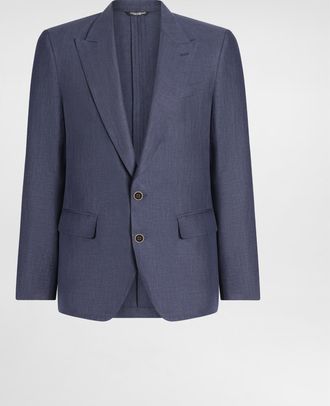 Dolce & Gabbana Linen Sicilia-fit Jacket - Man Suits And Blazers Blue Linen 46