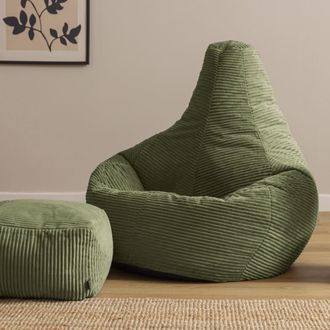 Icon Brand Puf grande xl con reposapi&eacute;s cuadrado de pana verde salvia