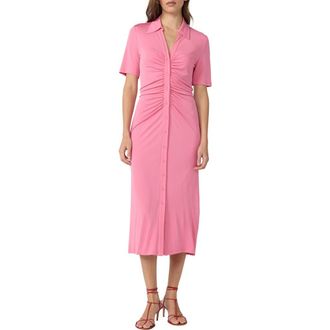 Diane Von F&uuml;rstenberg Zoey Short Sleeve Ruched Shirtdress in Antique Pink at Nordstrom, Size Xx-Small