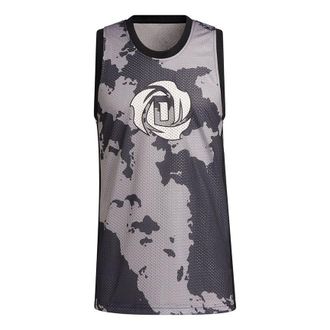 adidas Mens adidas x Ross Crossover Logo Pattern Printing Basketball Sports Black Vest GV4698